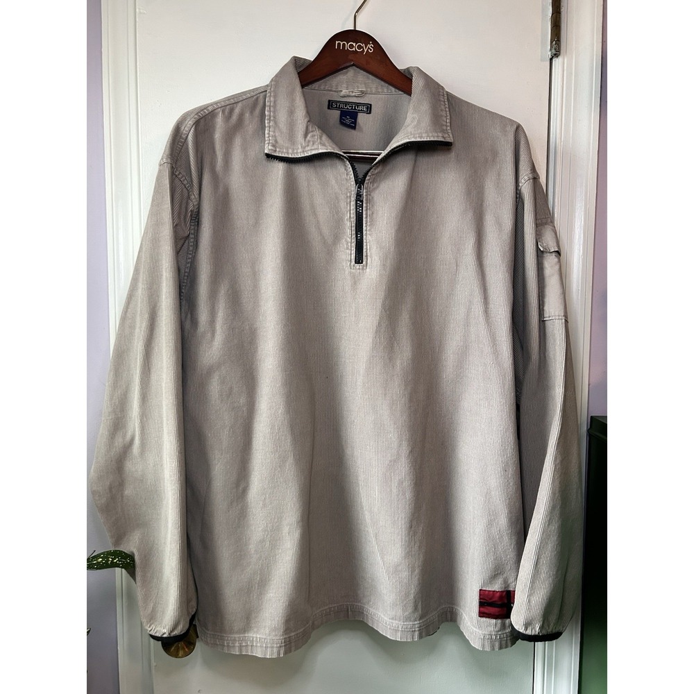 90's Structure Men's XL Gray Corduroy 1/4 Zip Pullover Shirt